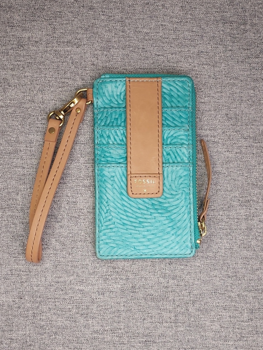Fossil Aqua Textured Leather Wristlet w/ Coin Pocket